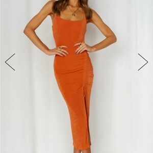 Hello Molly No Bad Vibes Orange Midi Dress - M